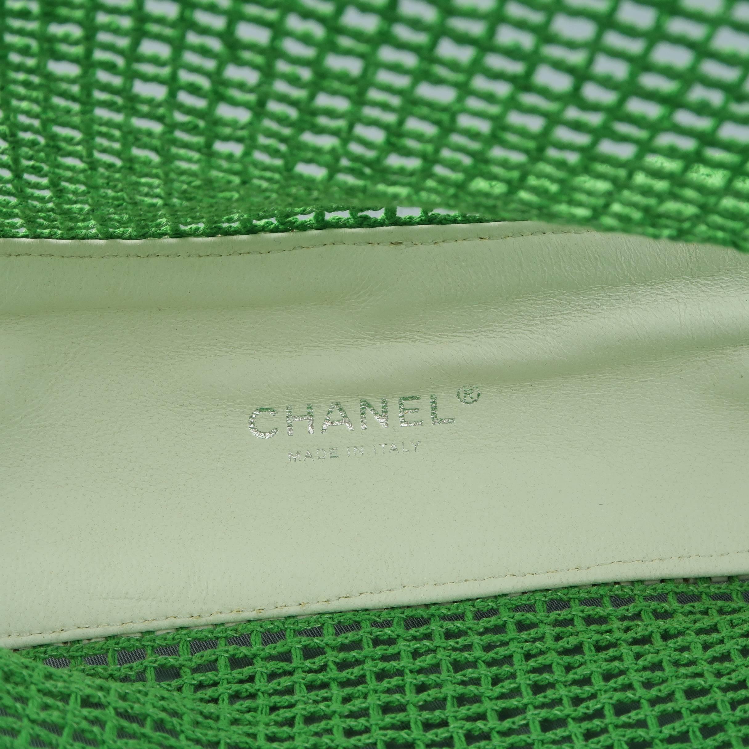 CHANEL Green Mesh White Leather Trim Tennis Ball Tote Bag 6