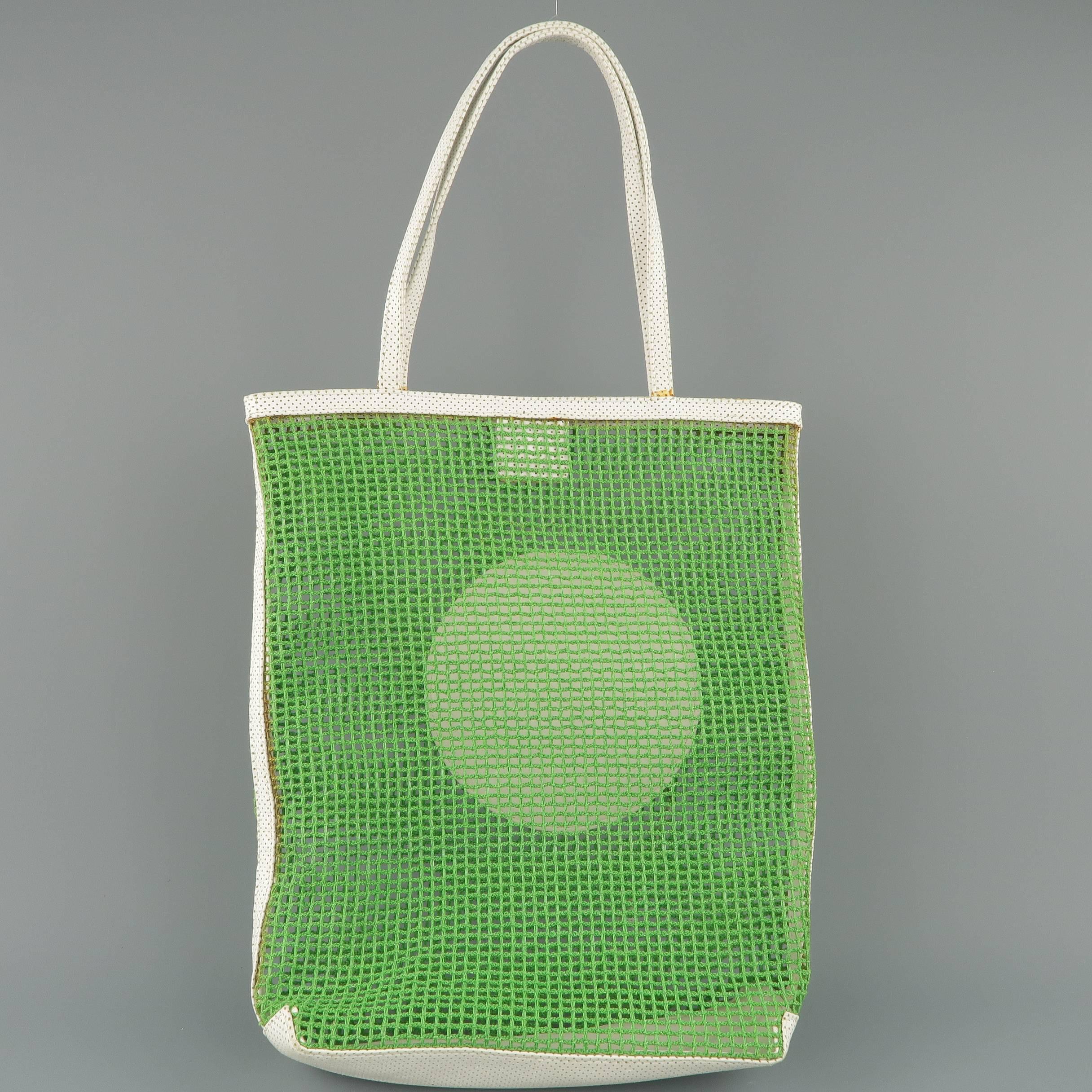 CHANEL Green Mesh White Leather Trim Tennis Ball Tote Bag 1