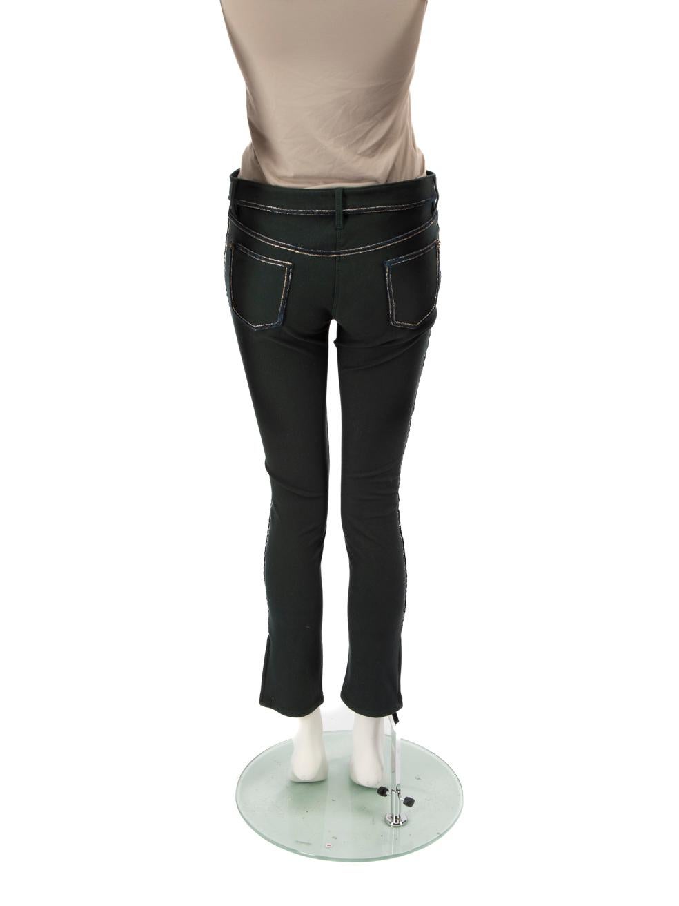 Chanel Grüne Skinny-Hose mit Metallic-Besatz Größe M (Schwarz) im Angebot