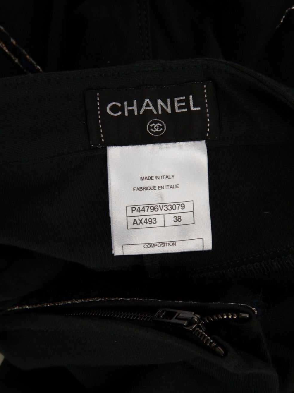 Chanel Grüne Skinny-Hose mit Metallic-Besatz Größe M im Angebot 3
