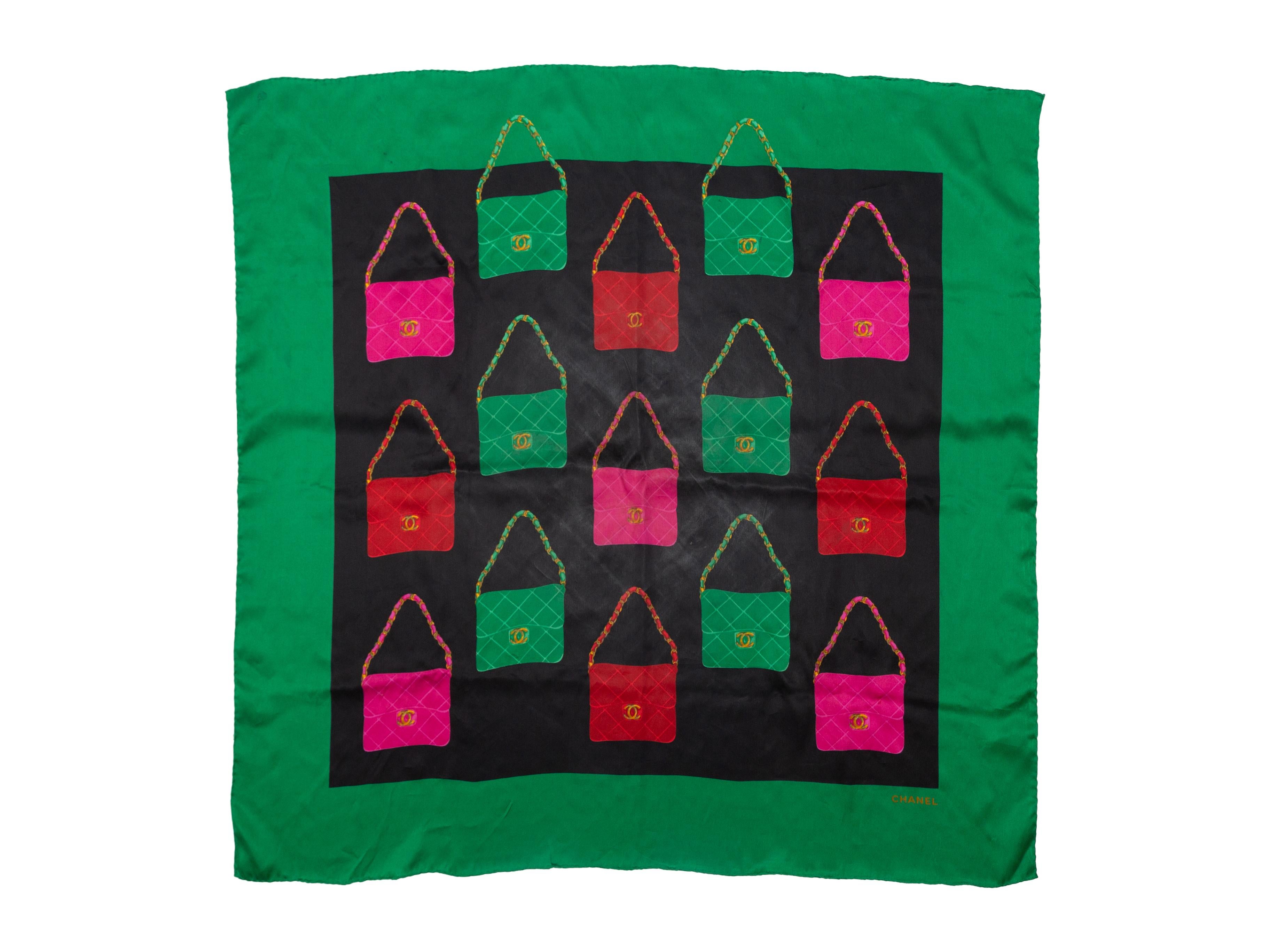 Women's Chanel Green & Multicolor Handbag Print Silk Scarf
