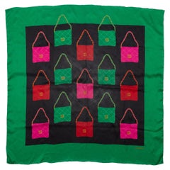 Chanel Green & Multicolor Handbag Print Silk Scarf