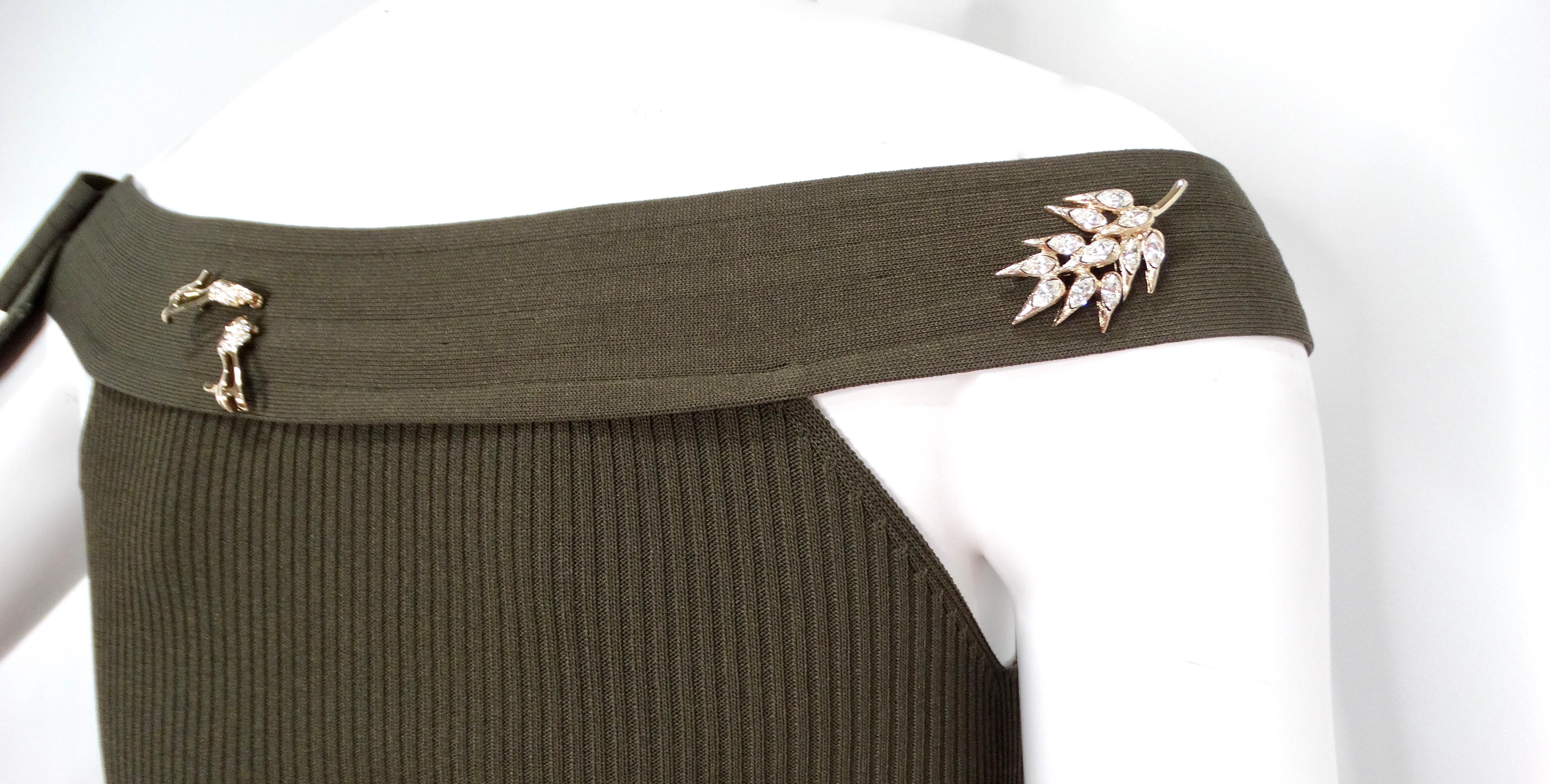 Robe en maille à épaules dénudées et broches de cristal Greene & Greene 2008 en vente 1
