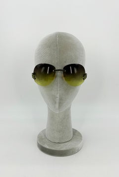 Chanel Green Ombre Lens CC Logo Rimless Sunglasses c2000s
