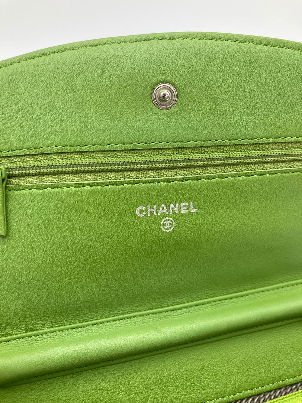 Women's Chanel Green Patent Leather Wallet on Chain