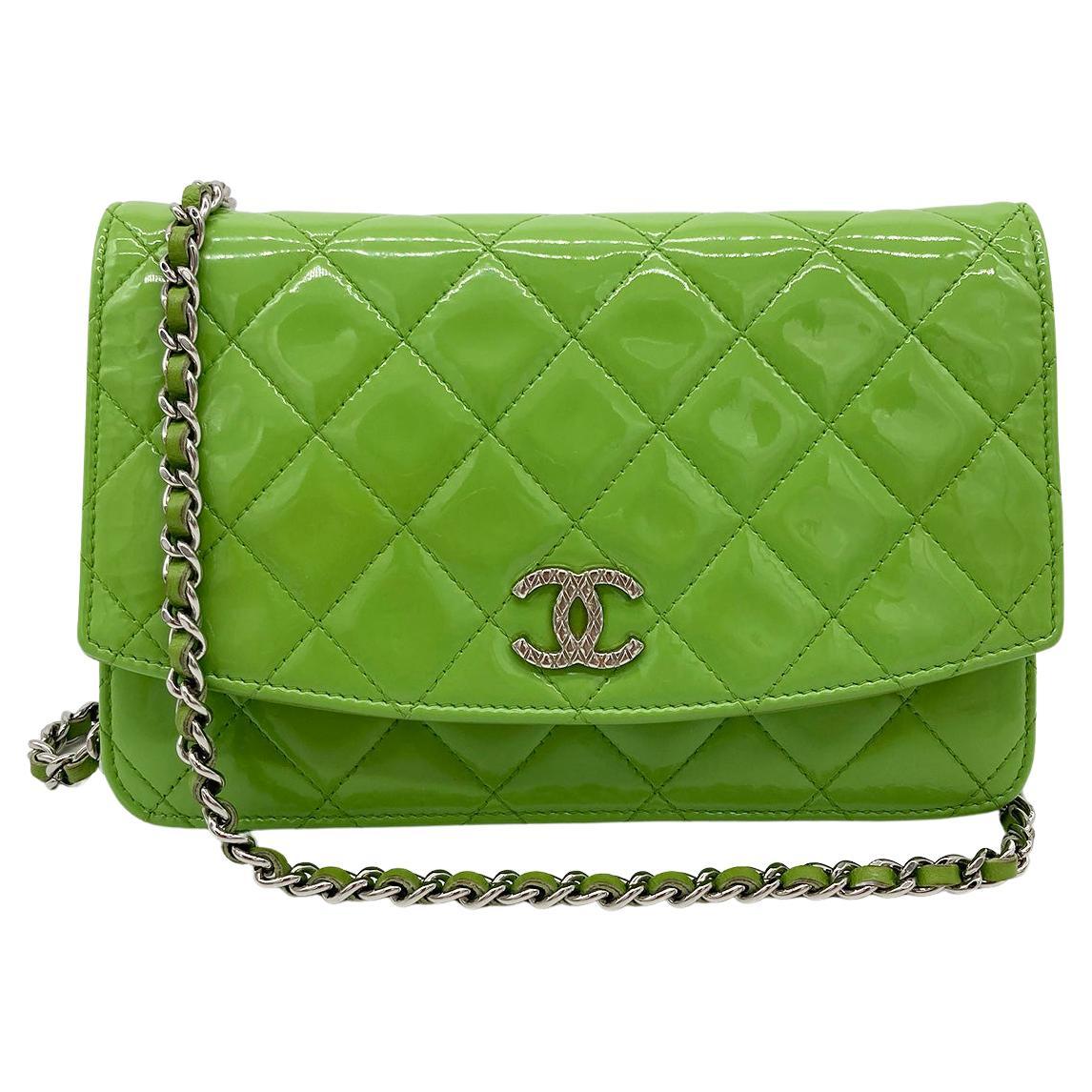 Chanel Green Patent Leather Wallet on Chain