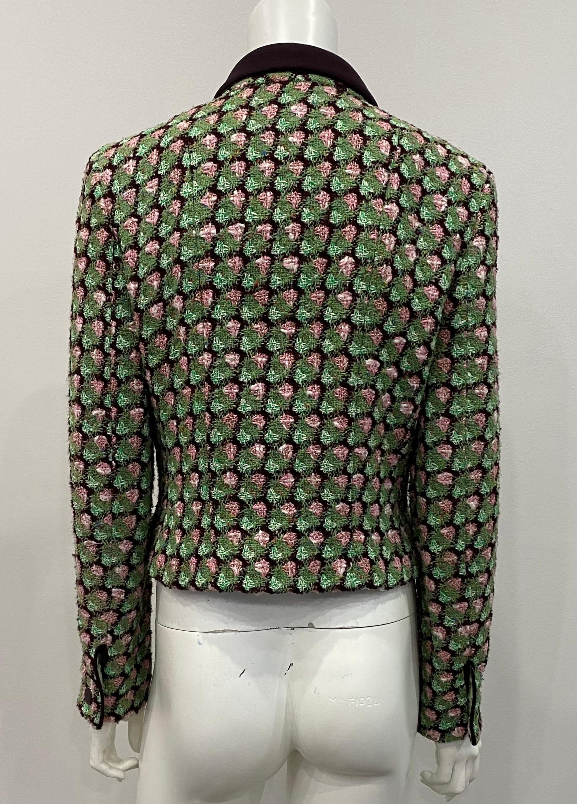 Women's Chanel Green Pink and Brown Boucle Jacket - Sz 40