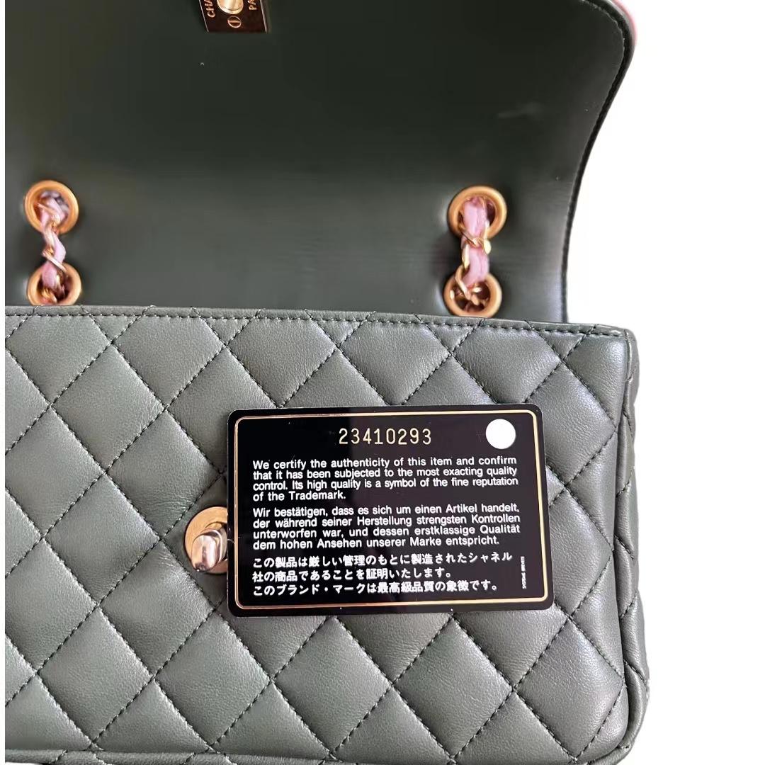 CHANEL Green & Pink Quilted Lambskin Single Flap Bag 1