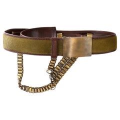 Cinturón de Pasarela Chanel de Pelo de Poni Verde y Cadenas Drapeadas