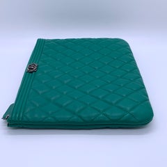 Chanel Green Quilted Calfskin Boy O-Case Pouch Ruthenium Hardware