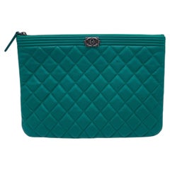 Chanel Green Quilted Calfskin Boy O-Case Pouch Ruthenium Hardware