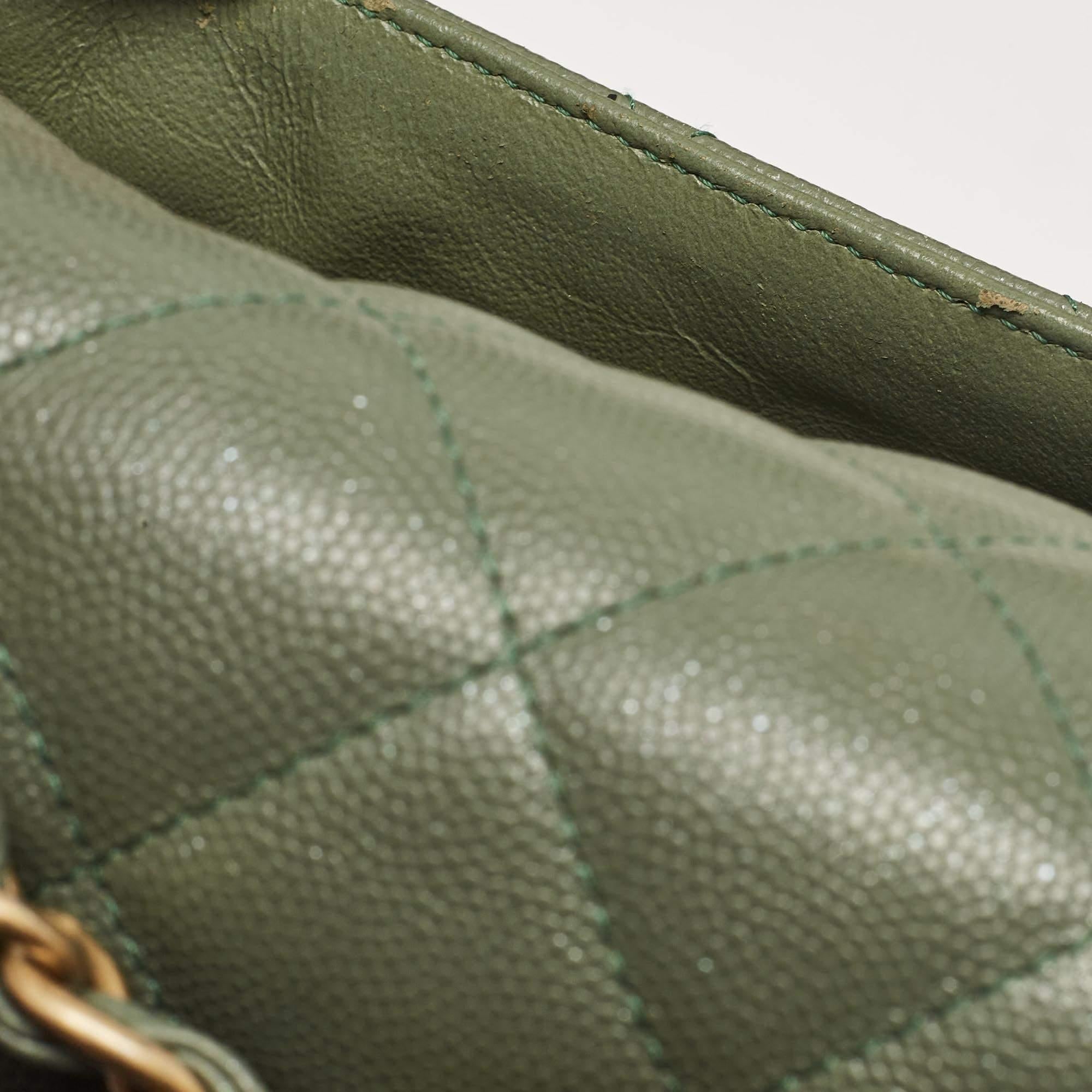Women's Chanel Green Quilted Caviar Leather Jumbo Classic Double Flap Bag