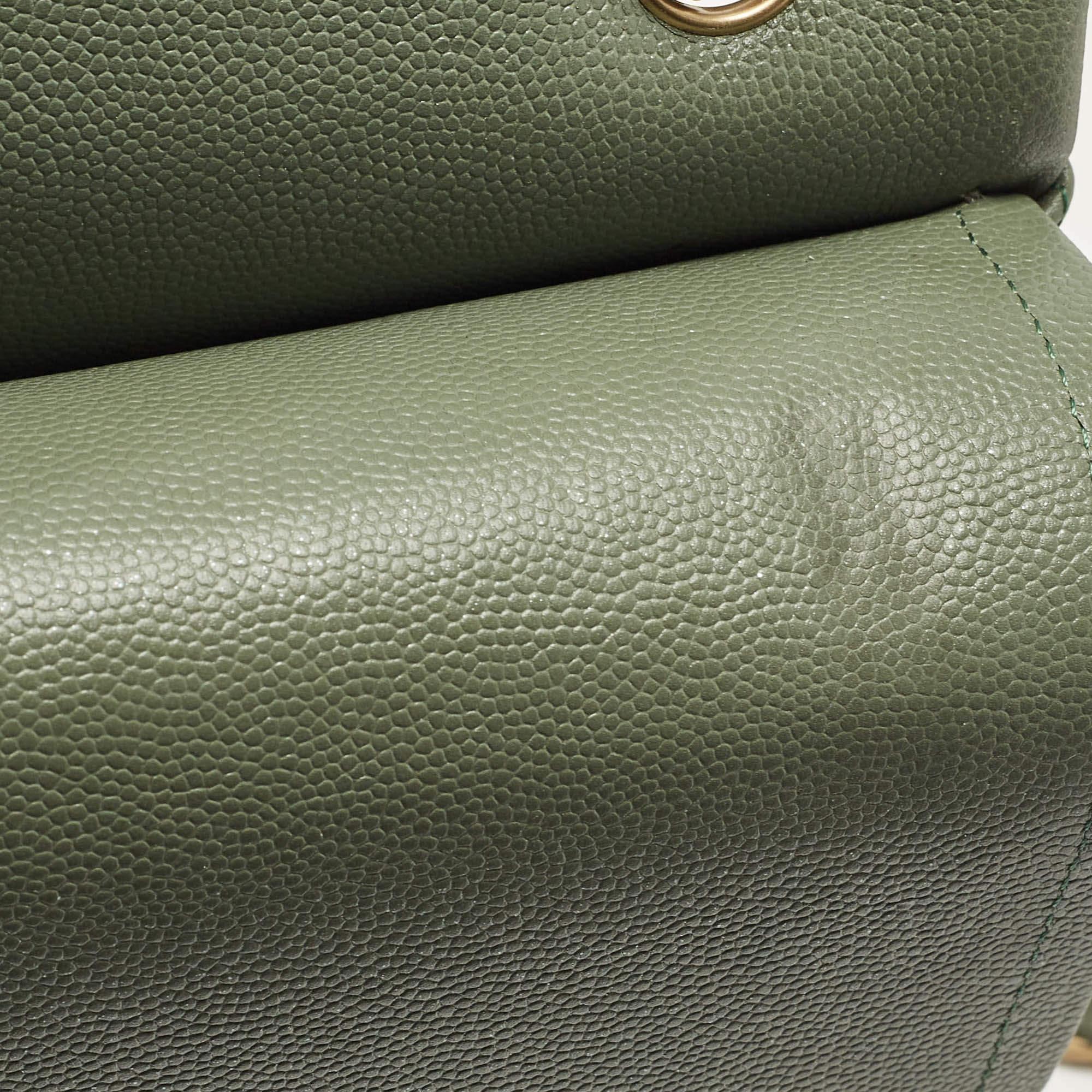 Chanel Green Quilted Caviar Leather Jumbo Classic Double Flap Bag 4