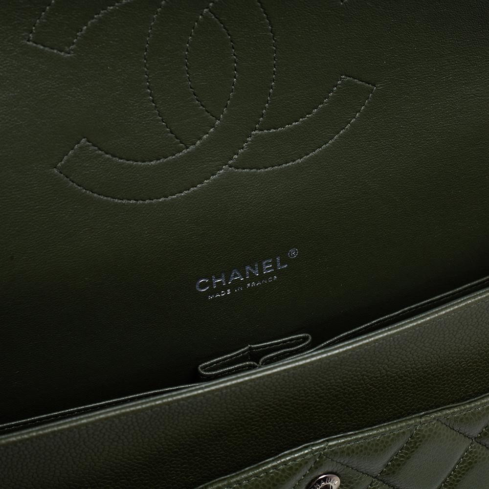 Women's Chanel Green Quilted Caviar Leather Maxi Classic Double Flap Bag