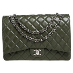 Chanel Green Quilted Caviar Leather Maxi Classic Double Flap Bag