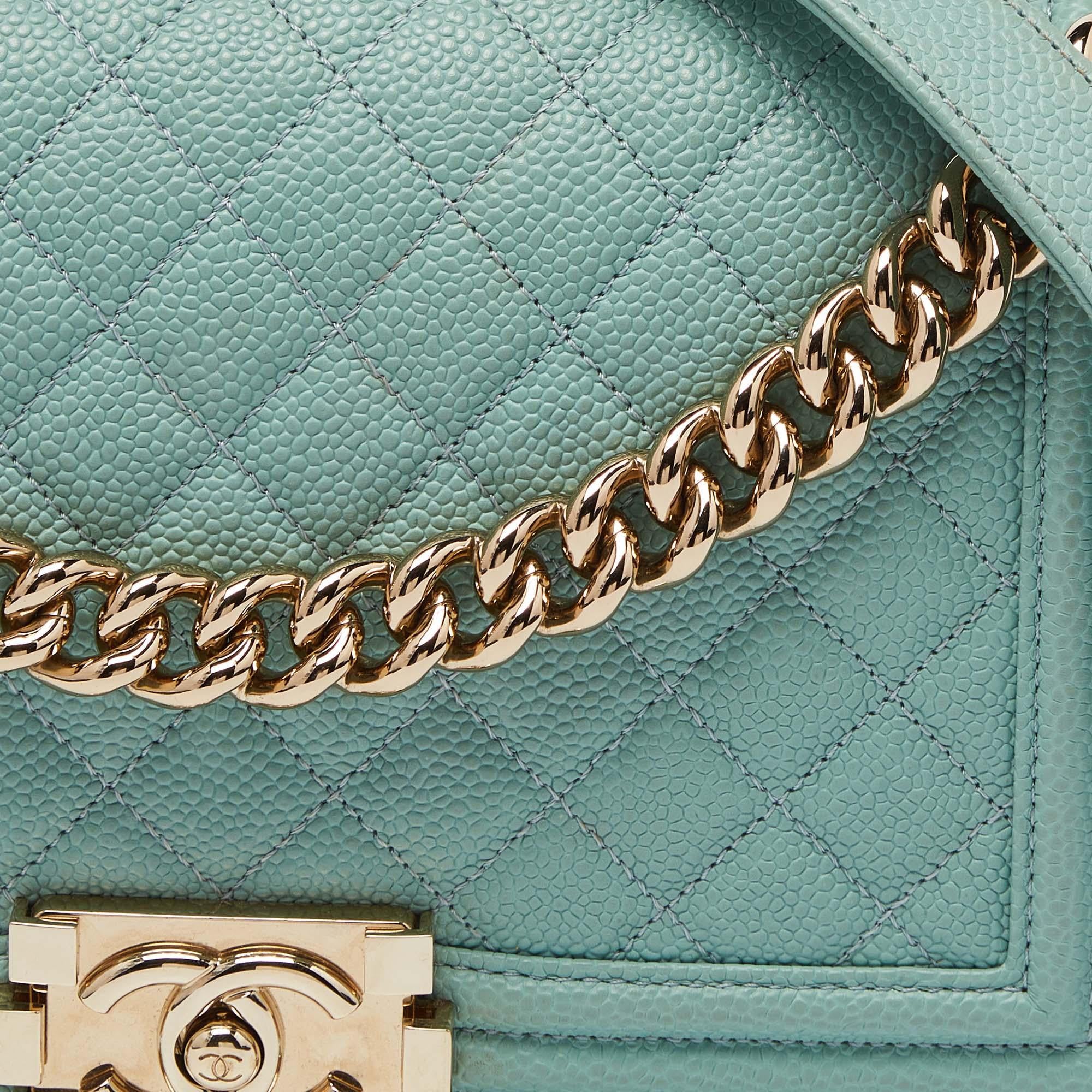 Women's Chanel Green Quilted Caviar Leather Medium Boy Flap Bag