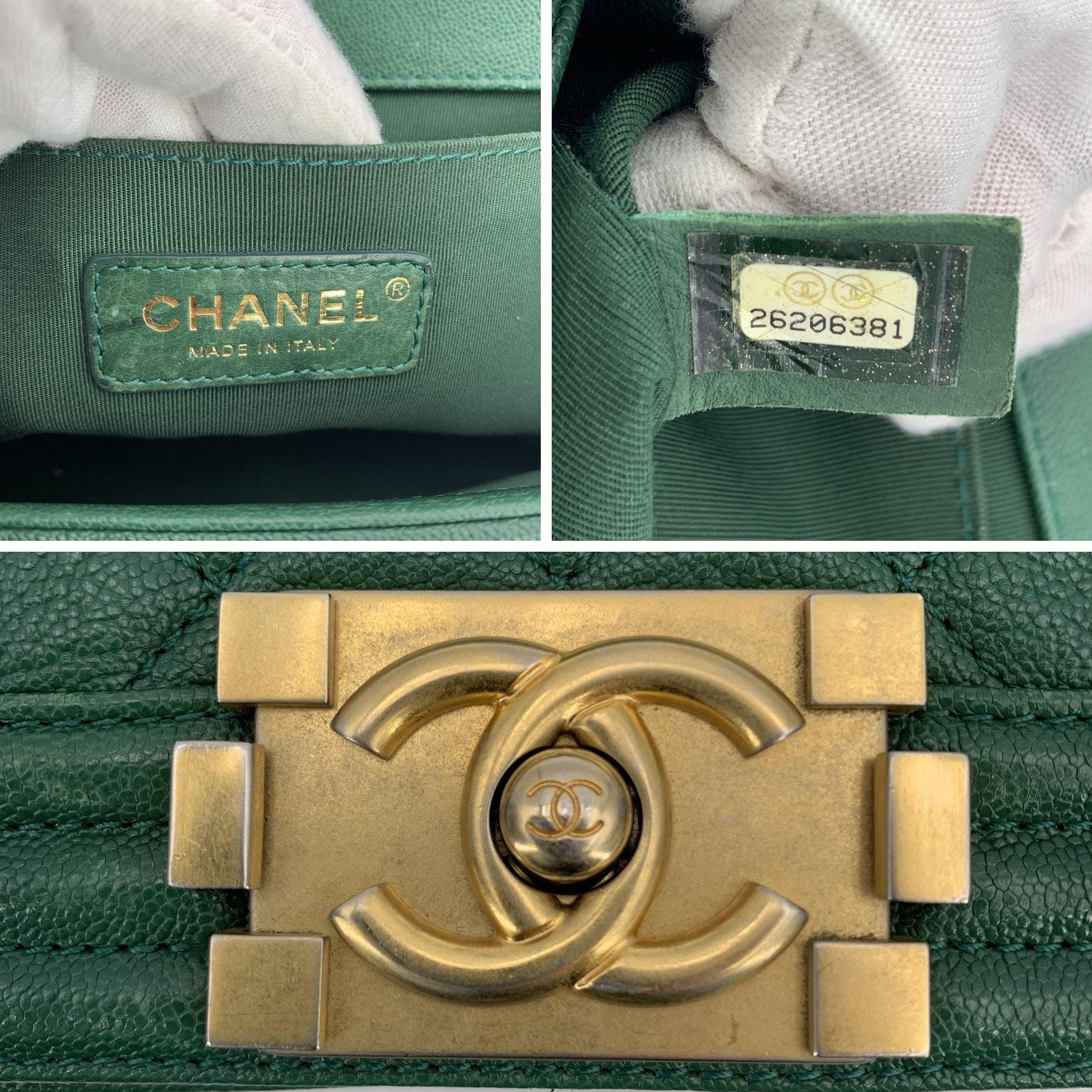 Chanel Green Quilted Caviar Leather Medium Boy Shoulder Bag 1