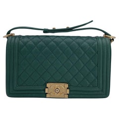 Chanel Green Quilted Caviar Leather Medium Boy Shoulder Bag