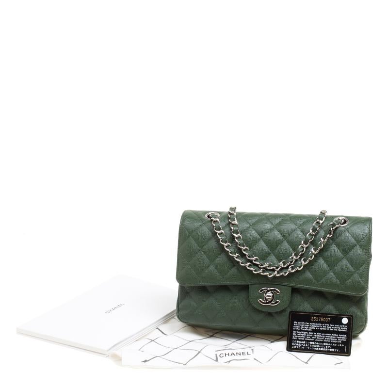 Chanel Green Quilted Caviar Leather Medium Classic Double Flap Bag 4