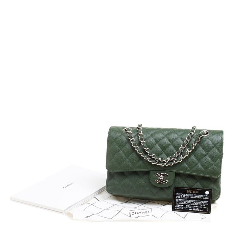 Chanel Olive Green Quilted Distressed Caviar Leather Easy Zip