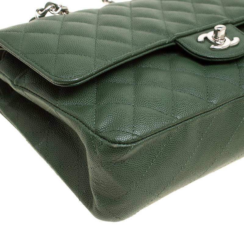 Women's Chanel Green Quilted Caviar Leather Medium Classic Double Flap Bag