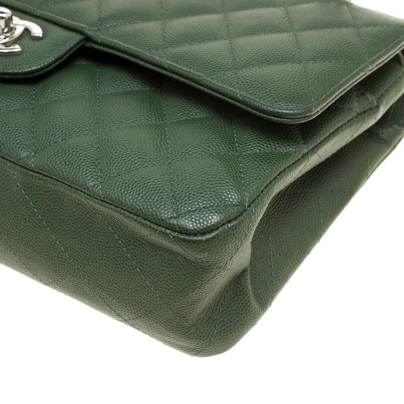 Chanel Green Quilted Caviar Leather Medium Classic Double Flap Bag 1