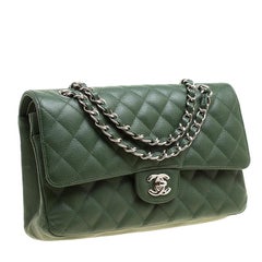 Chanel Green Quilted Caviar Leather Medium Classic Double Flap Bag