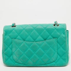 Chanel Green Quilted Caviar Leather New Mini Classic Flap Bag