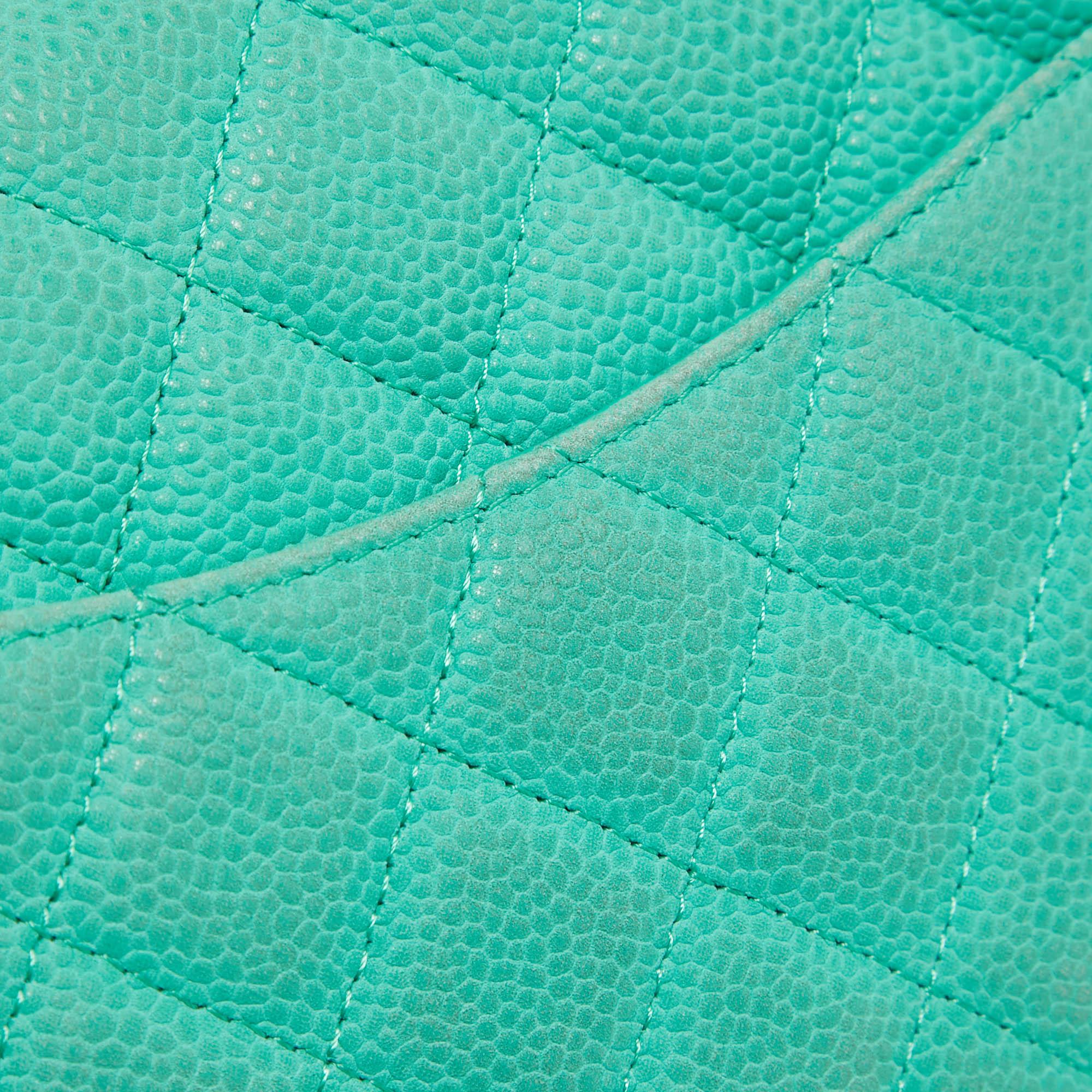 Chanel Green Quilted Caviar Leather New Mini Classic Flap Bag For Sale 4