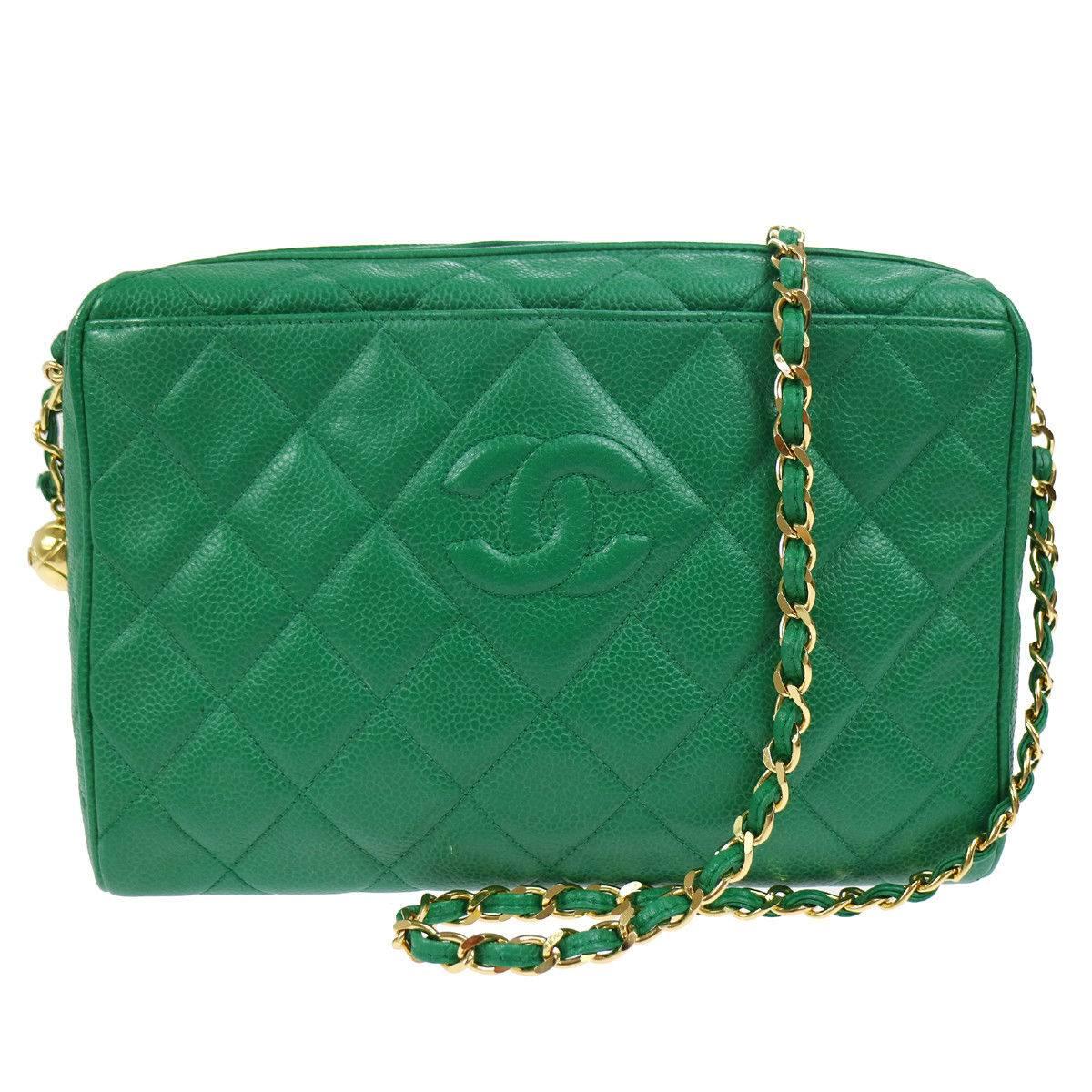 Chanel Green Quilted Caviar Leather Shoulder Bag