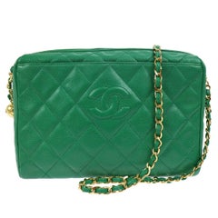 Retro Chanel Green Quilted Caviar Leather Shoulder Bag