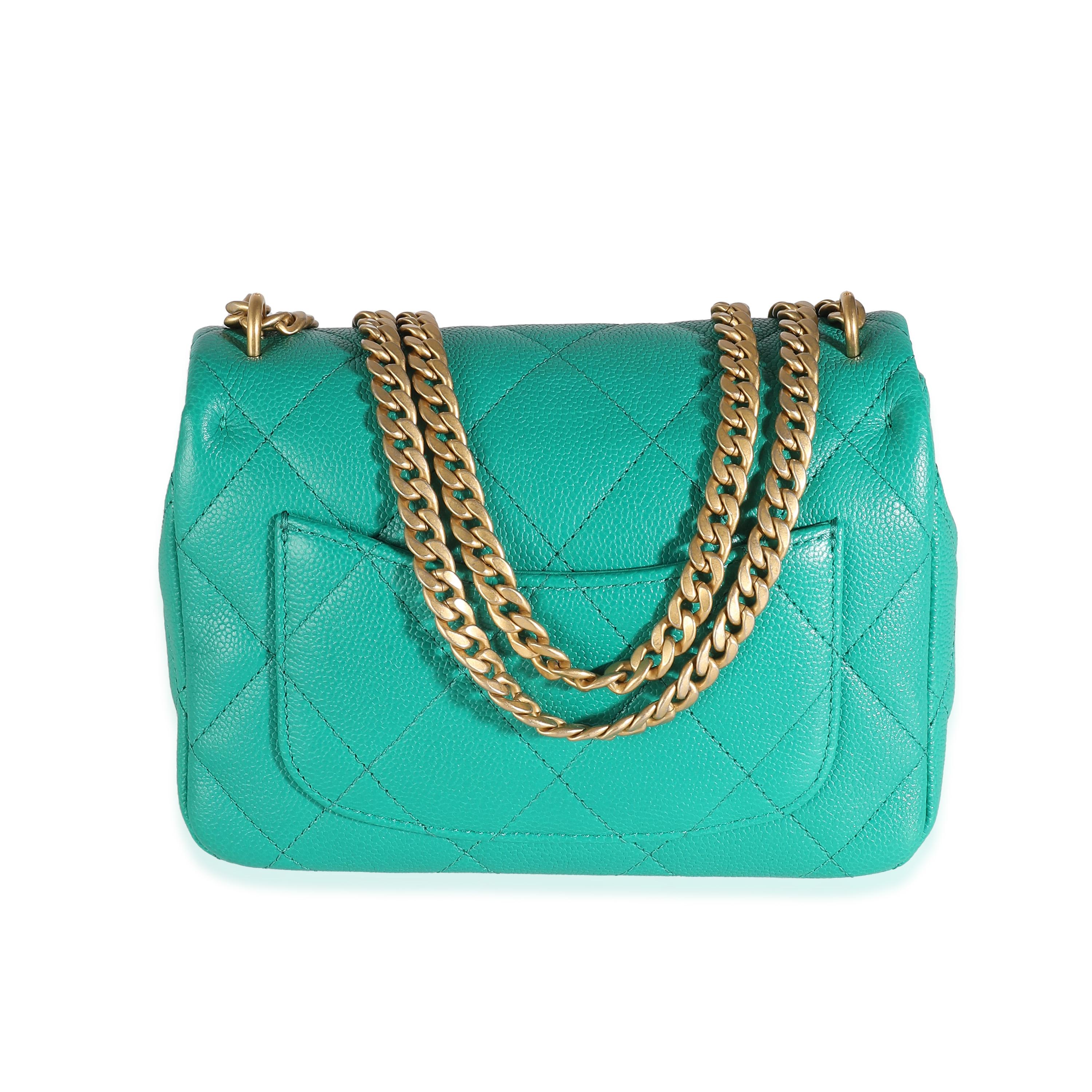 Women's or Men's Chanel Green Quilted Caviar Sweetheart Mini Flap Handbag For Sale