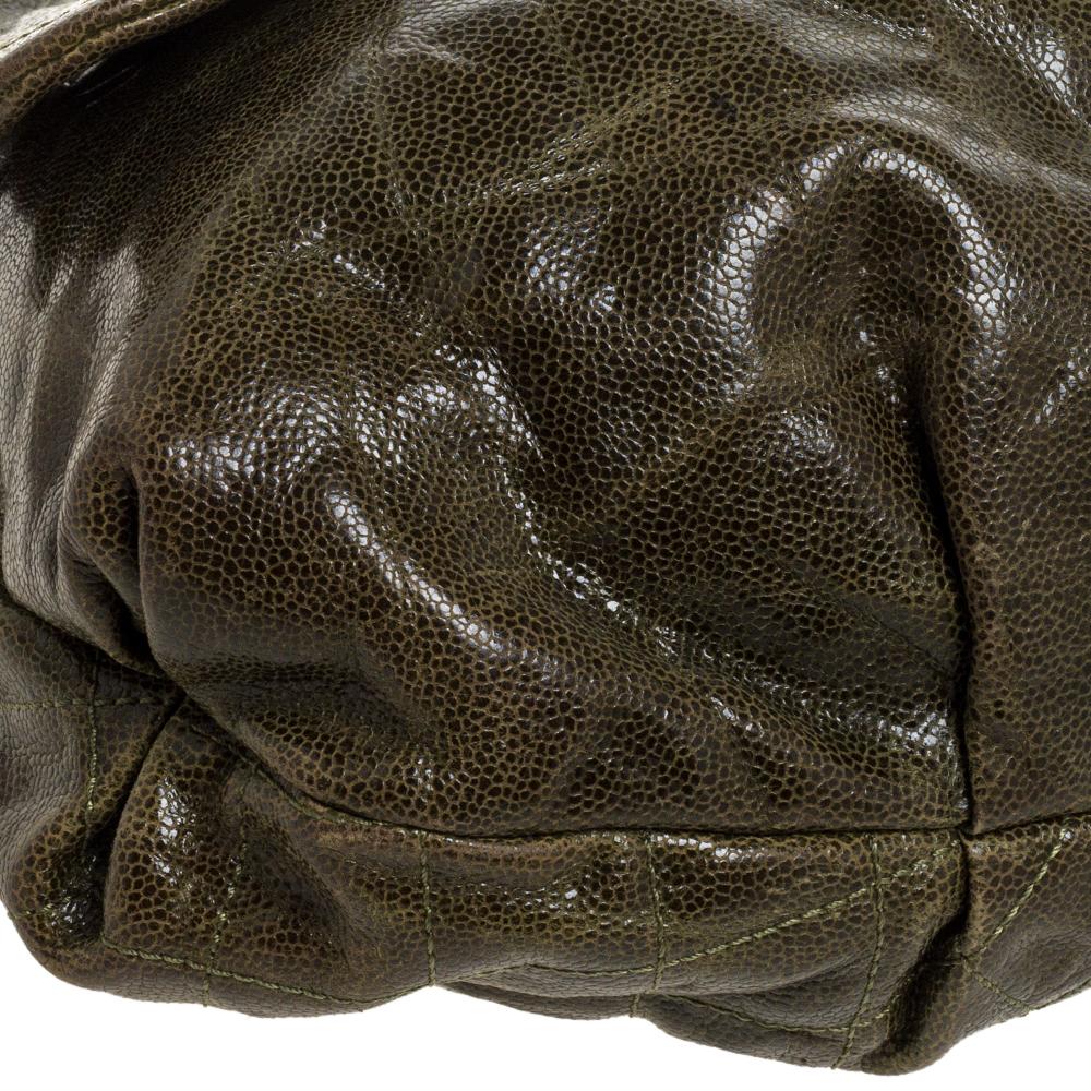 Chanel Grün gesteppt glasiert Kaviar Leder elastisch CC Maxi Klappe Tasche 1