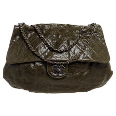 Chanel Green Quilted Glazed Caviar Leather Elastic CC Maxi Flap Bag