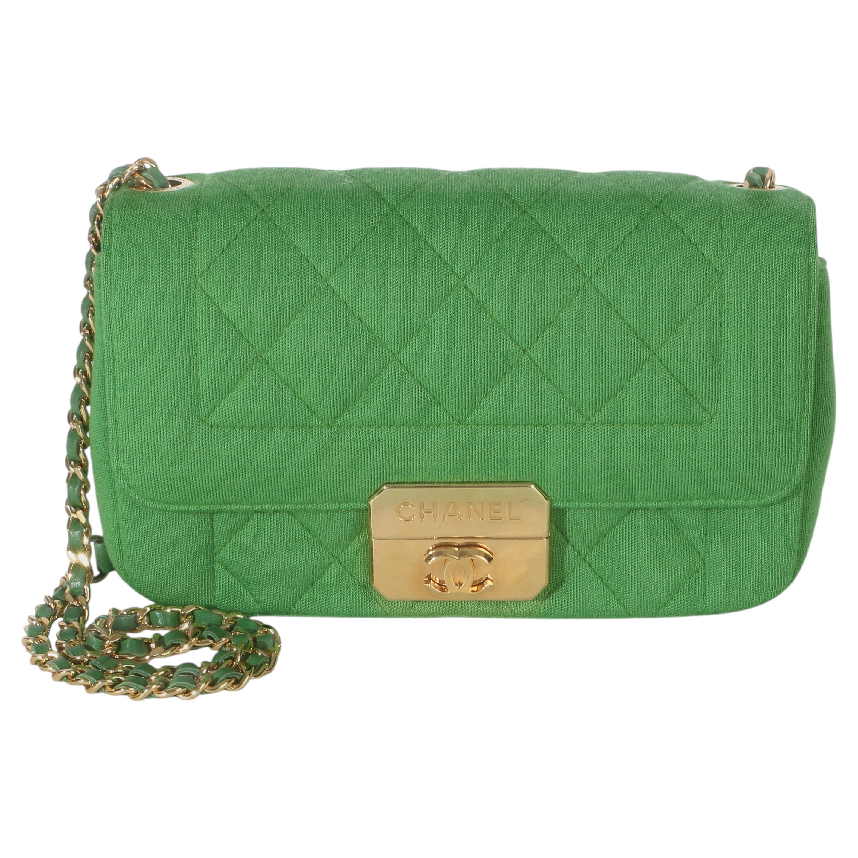 Chanel Green Quilted Jersey Chic With Me Mini Flap Bag For Sale