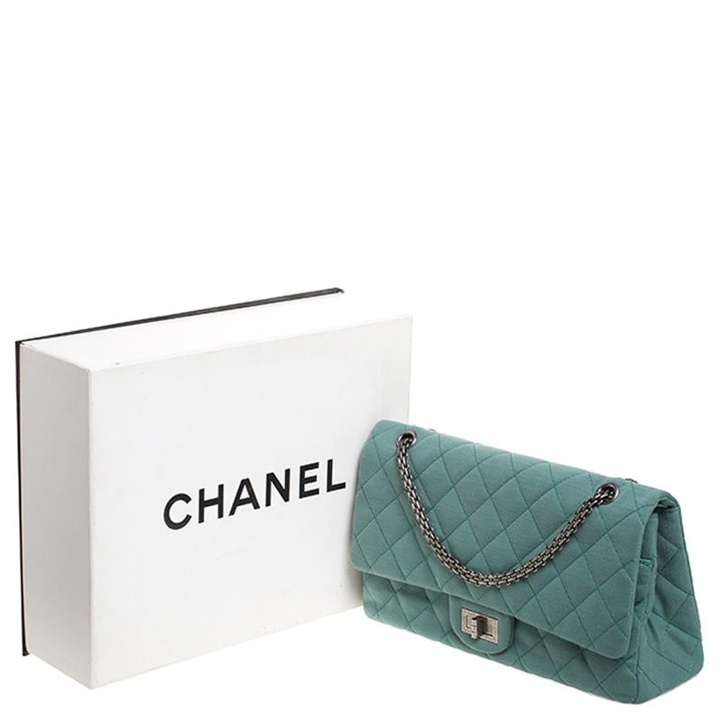 Chanel Green Quilted Jersey Reissue 2.55 Classic 227 Flap Bag 6