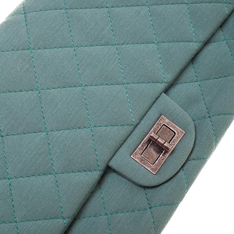 Chanel Green Quilted Jersey Reissue 2.55 Classic 227 Flap Bag 2