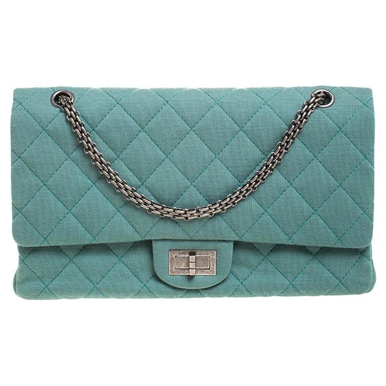 Chanel Green Quilted Jersey Reissue 2.55 Classic 227 Flap Bag at 1stDibs