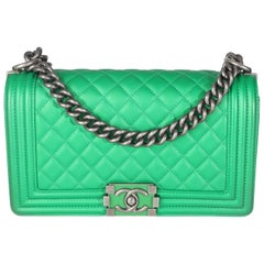 Chanel Green Quilted Lambskin Enamel CC Old Medium Boy Bag