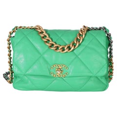 Chanel Green Quilted Lambskin Large Chanel 19 Flap Bag