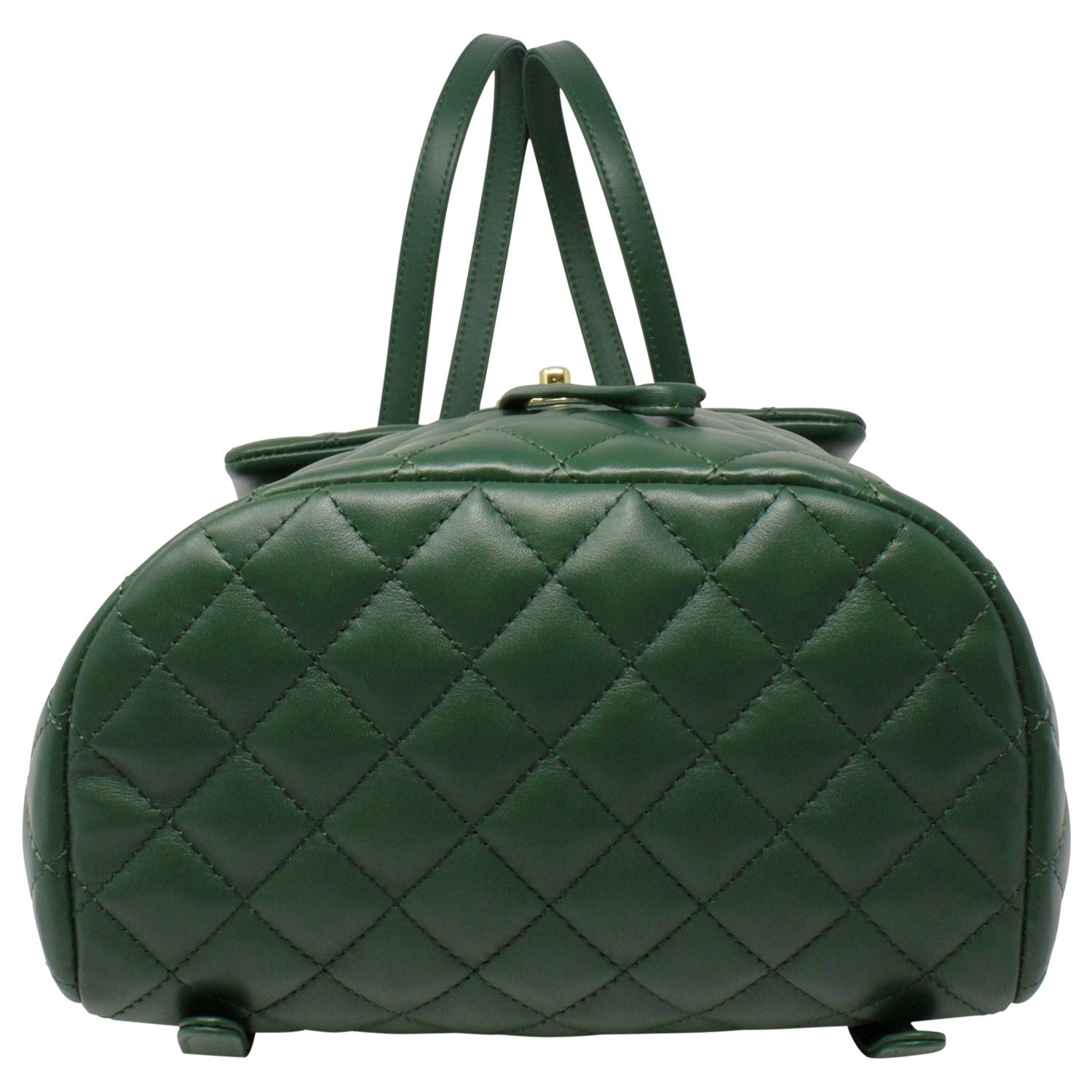 Women's or Men's Chanel Green Quilted Lambskin Leather Backpack (Never Carried)