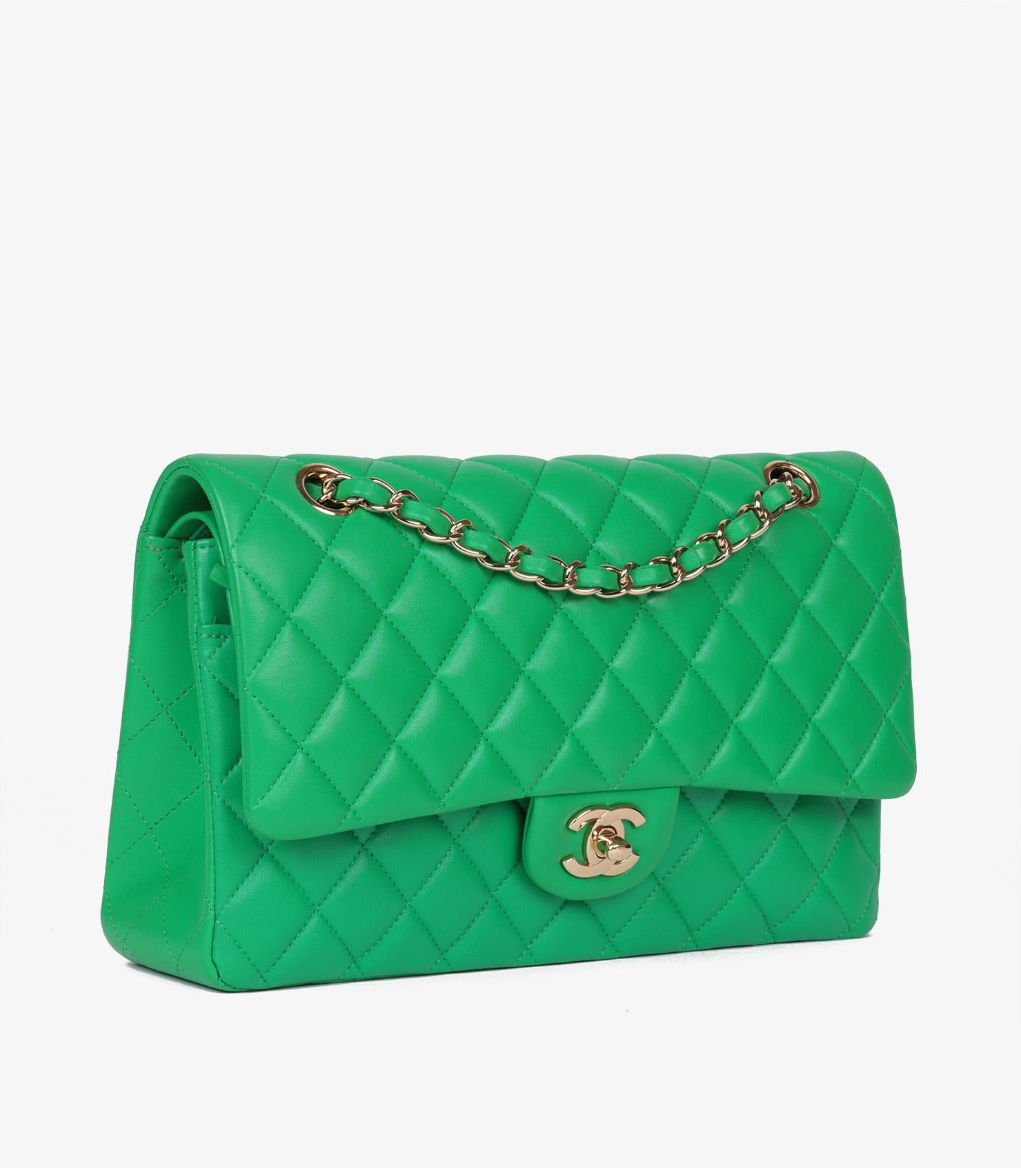 Chanel Green Quilted Lambskin Medium Classic Double Flap Bag In Excellent Condition In Bishop's Stortford, Hertfordshire