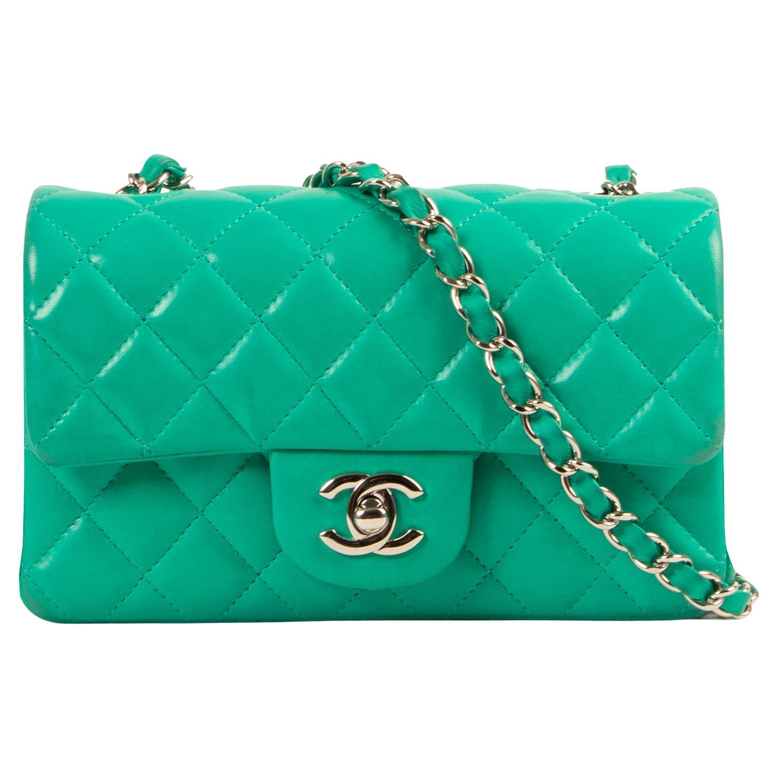Chanel Green Quilted Lambskin Mini Classic Flap Bag