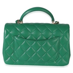 Chanel Green Quilted Lambskin Mini Top Handle Rectangular Flap Bag