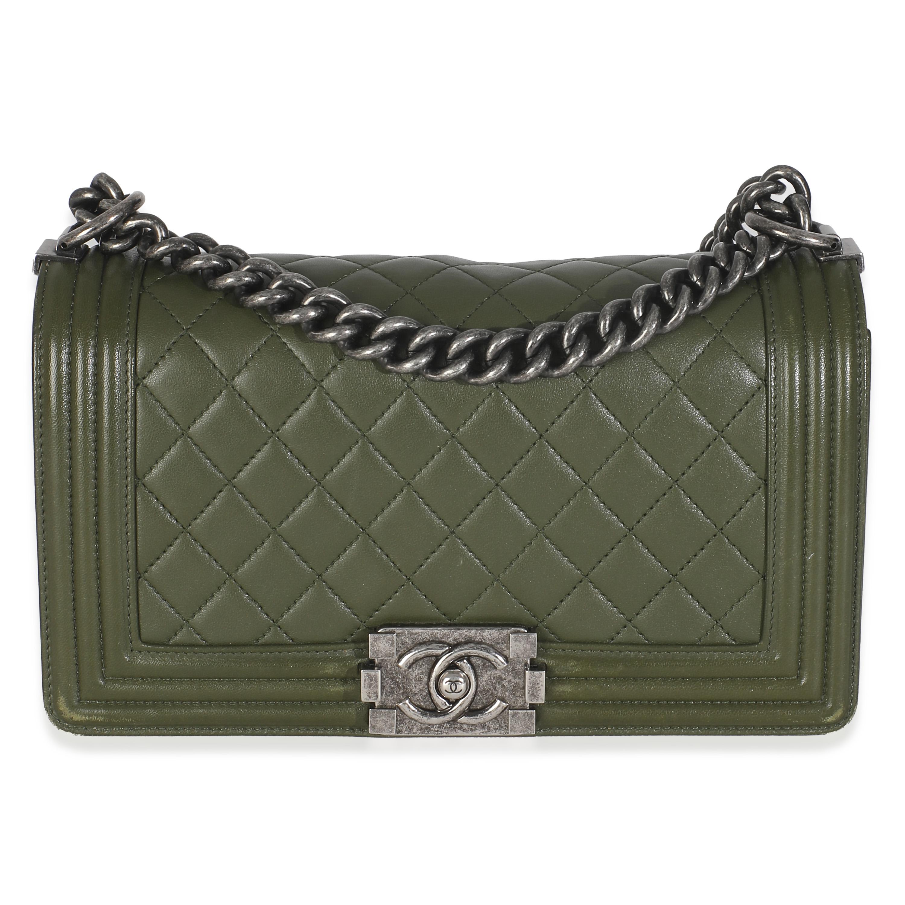 Chanel Green Quilted Lambskin Old Medium Boy Bag For Sale