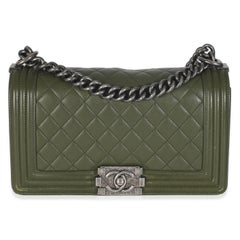 Chanel Green Quilted Lambskin Old Medium Boy Bag
