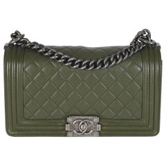 Chanel Green Quilted Lambskin Old Medium Boy Bag
