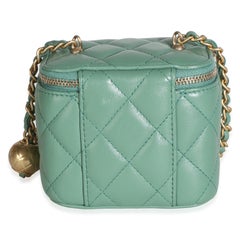 Chanel Green Quilted Lambskin Pearl Crush Mini Vanity Case With Chain