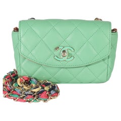 Chanel Green Quilted Lambskin Ribbon Chain Mini Flap Bag