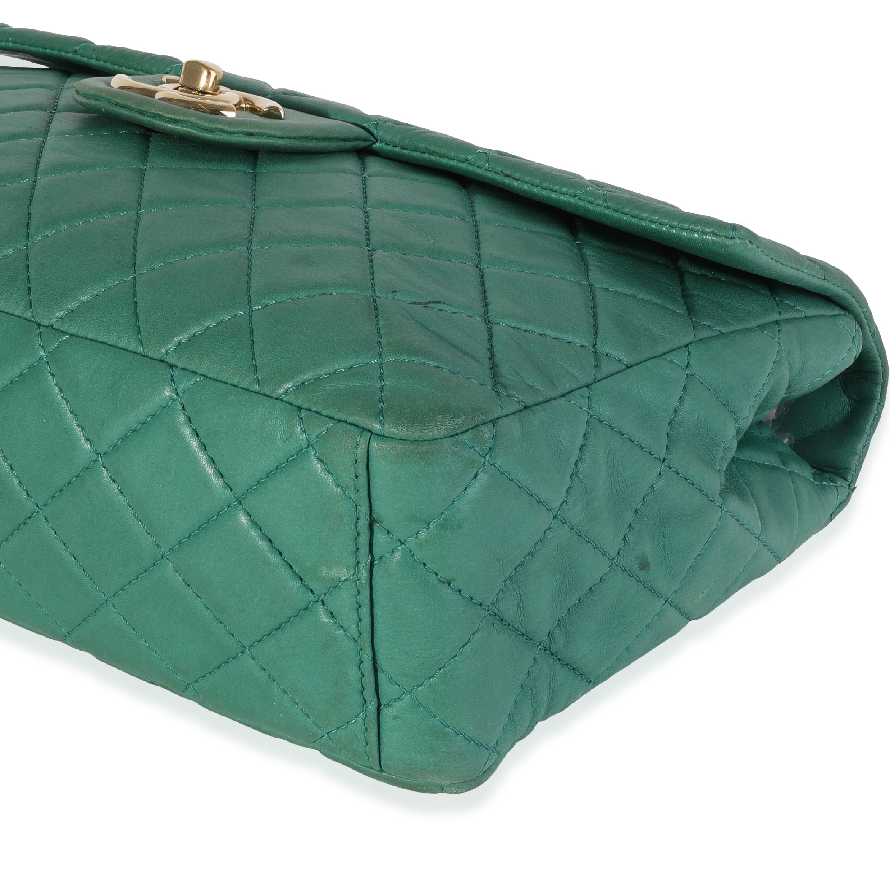 Chanel Green Quilted Lambskin Soft Maxi Single Flap Bag In Excellent Condition In New York, NY